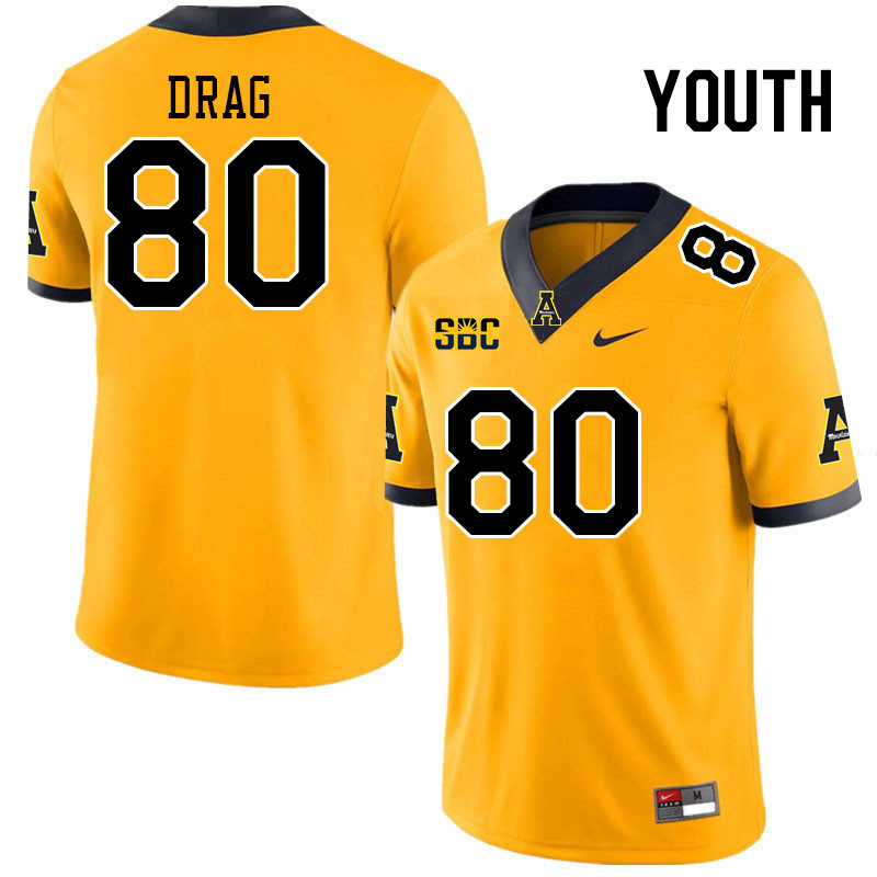 Youth #80 Max Drag Appalachian State Mountaineers College Football Jerseys Stitched Sale-Gold - Click Image to Close